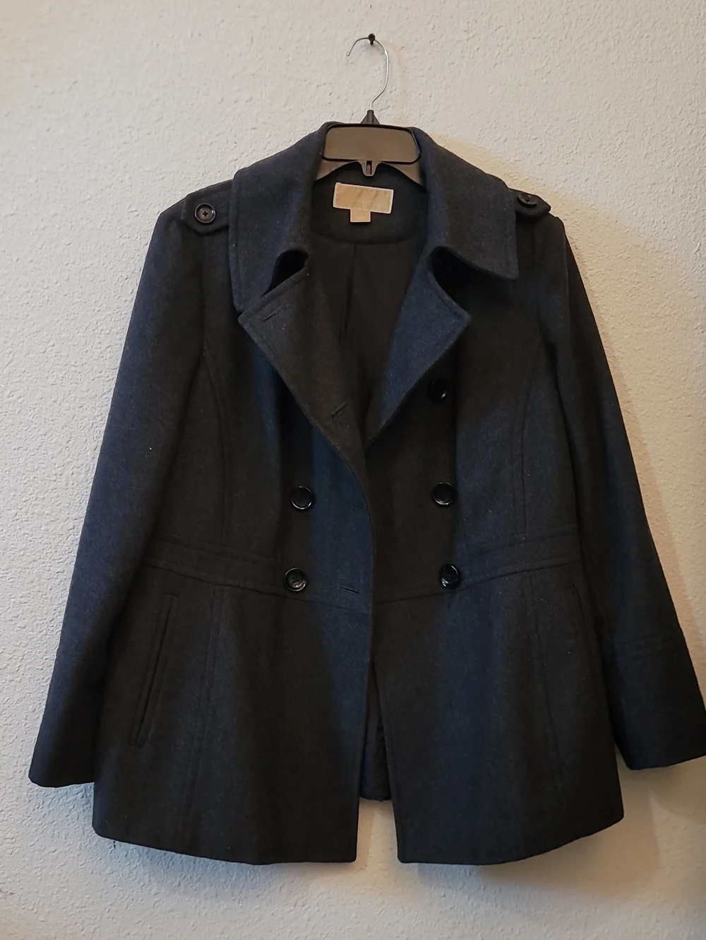 Michael Kors Dark Gray Double-Breasted Wool Peacoat